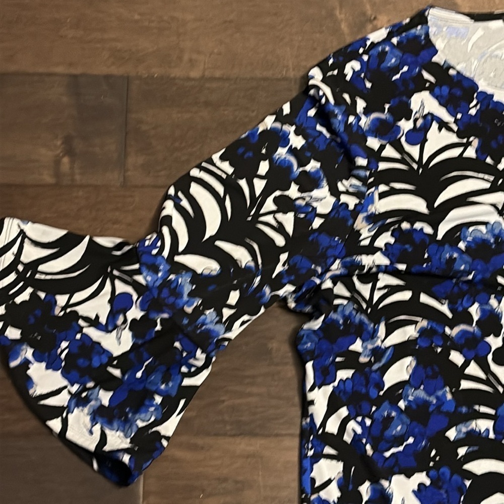Context by Lord & Taylor flare 3/4 sleeve Blue white, black floral size 3XL - Picture 3 of 8